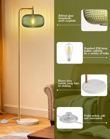 QiMH Gold floor lamp foot-switch enables hands-free on/off.