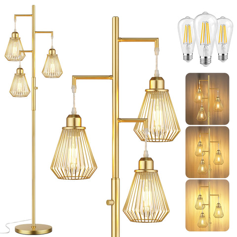 QiMH industrial floor lamp with gold stand brightens living spaces for modern lighting