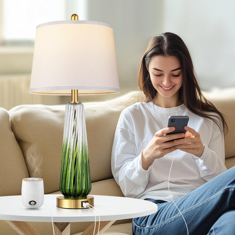 QiMH two-pack lamps suit living rooms or nightstands with contemporary style.