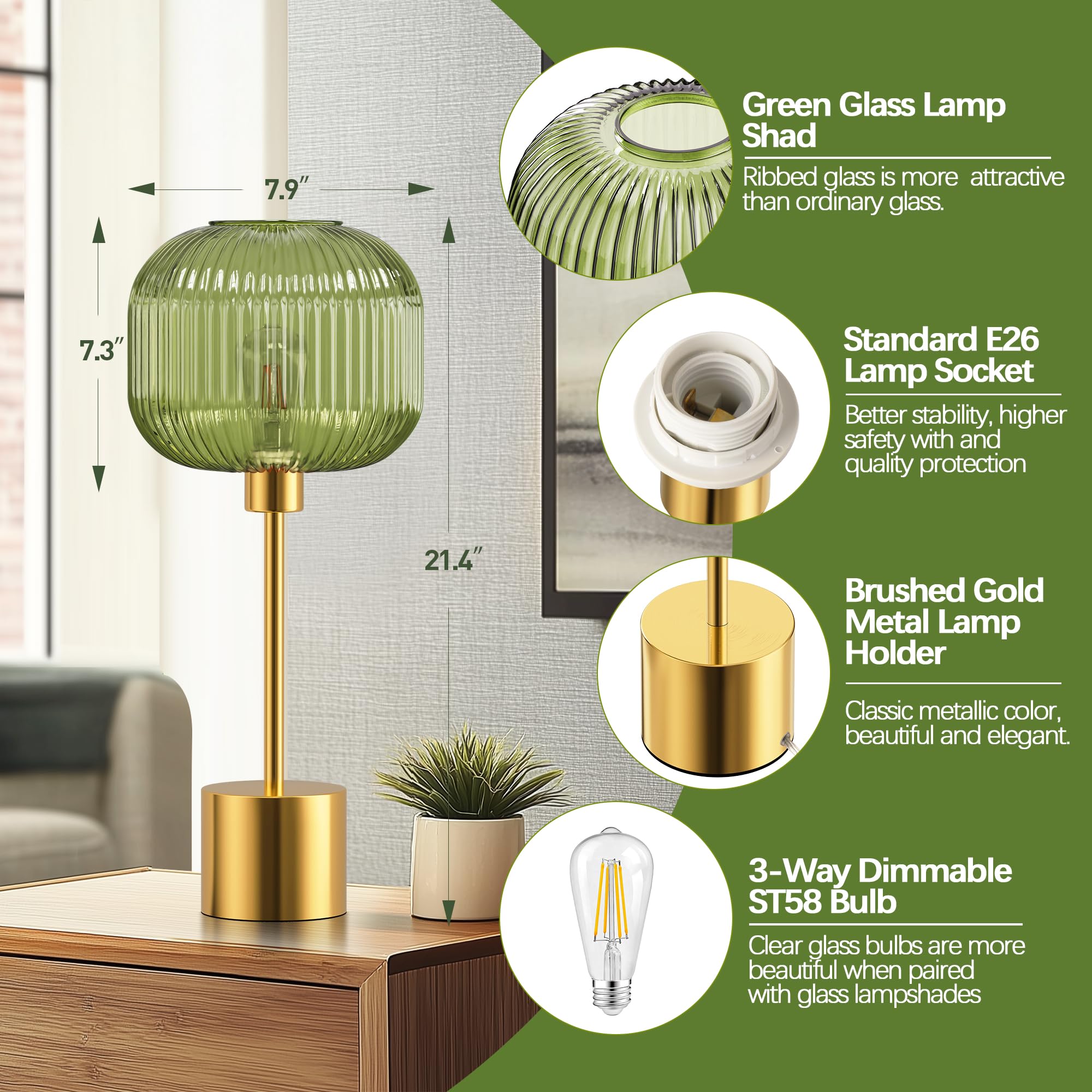 QiMH 2700K LED bulb included provides soft, flicker-free illumination.