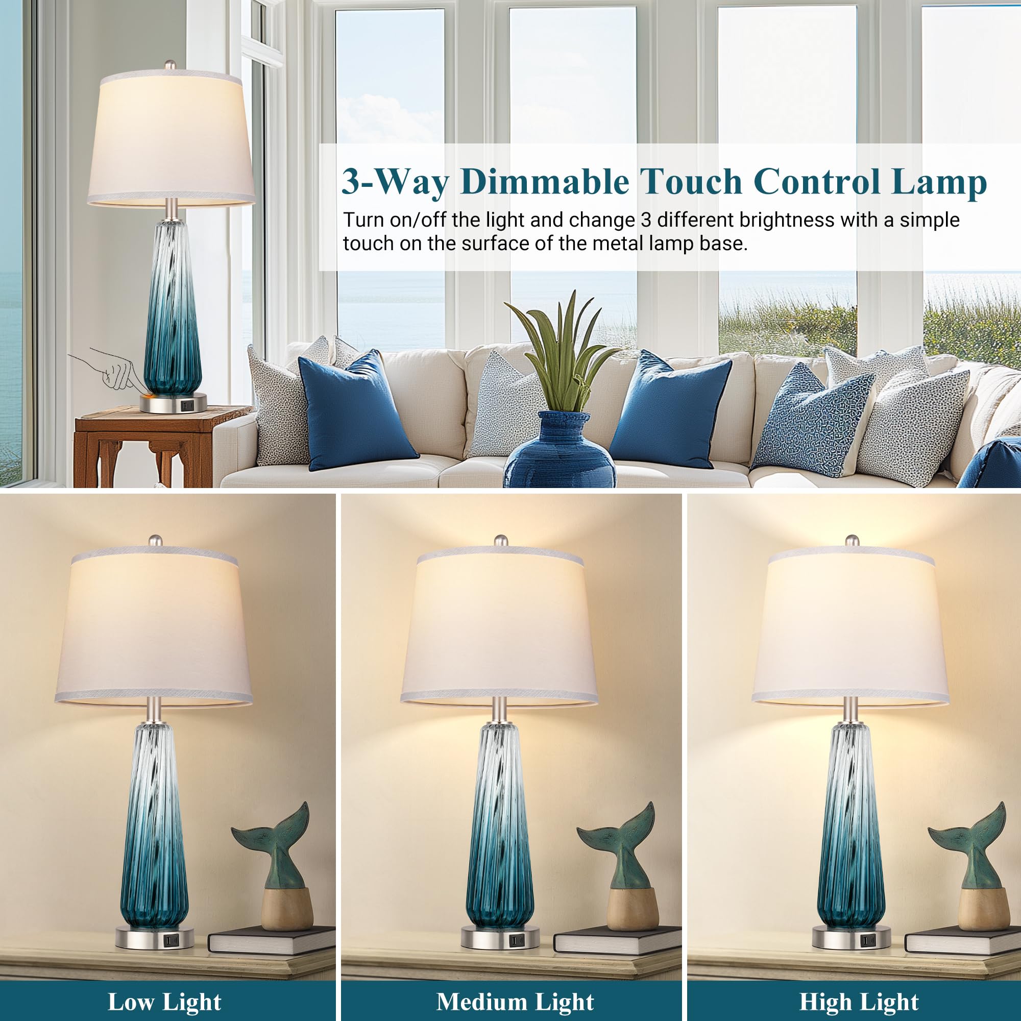 QiMH silver base white linen shade accentuates modern decor with soft, comfortable illumination.