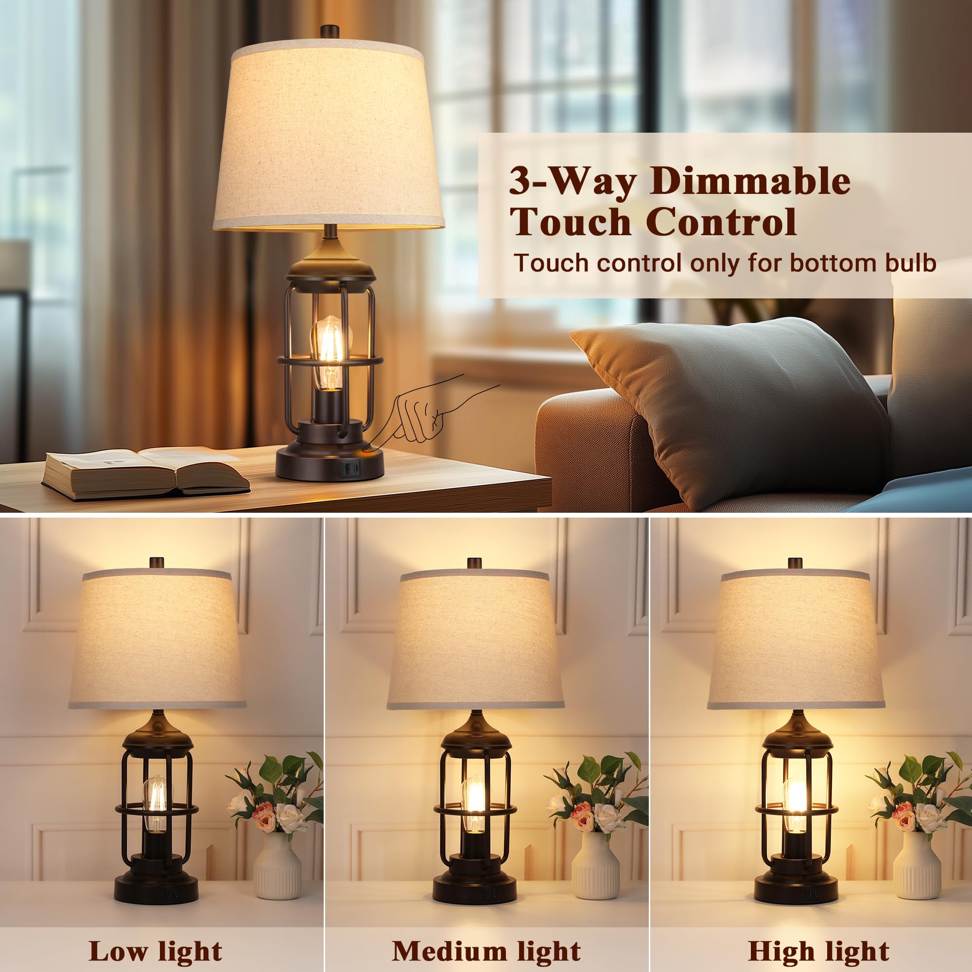 QiMH table lamp bedroom set 2 side view highlights sturdy base ideal for nightstand stability
