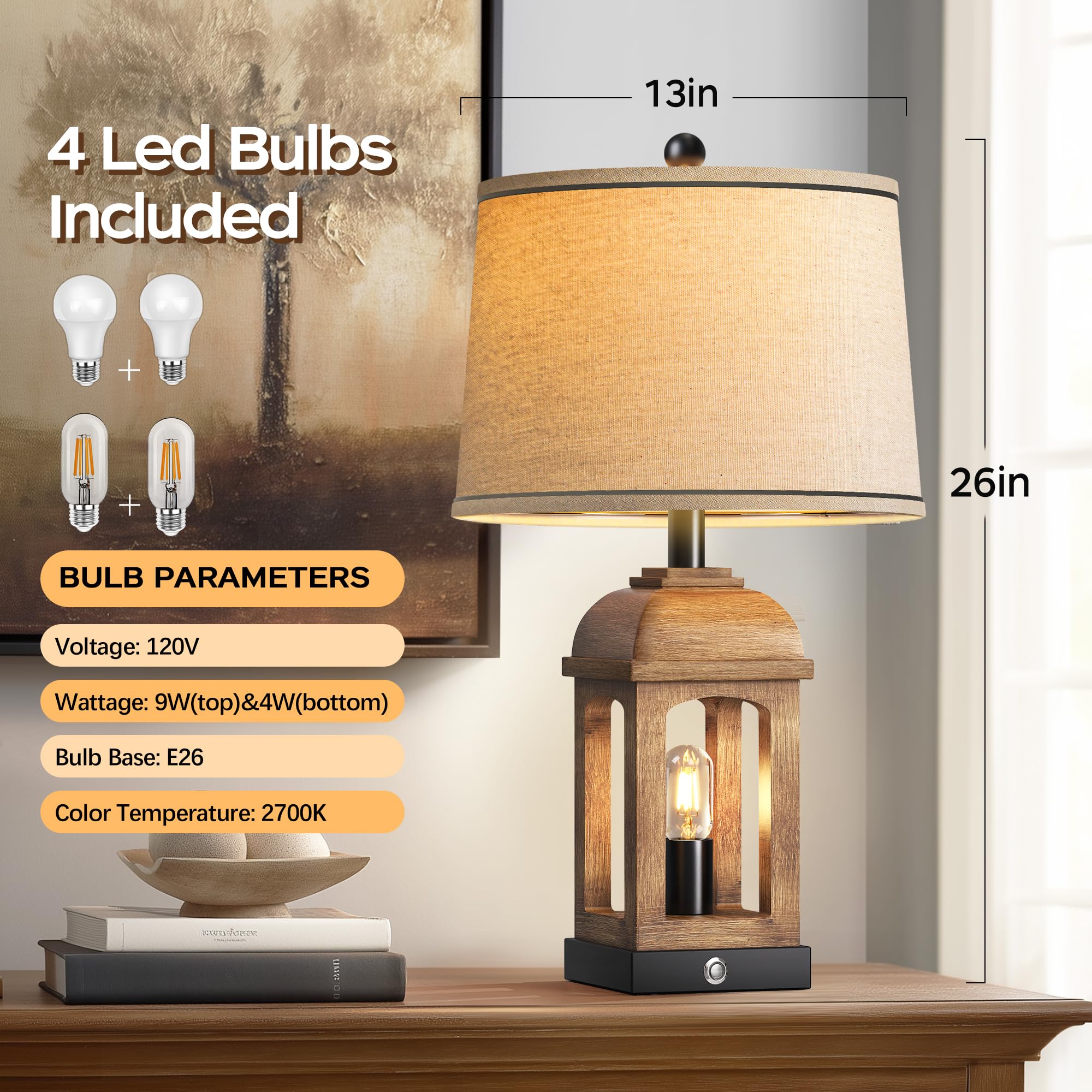 QiMH table lamp includes energy-saving LED bulbs for steady light