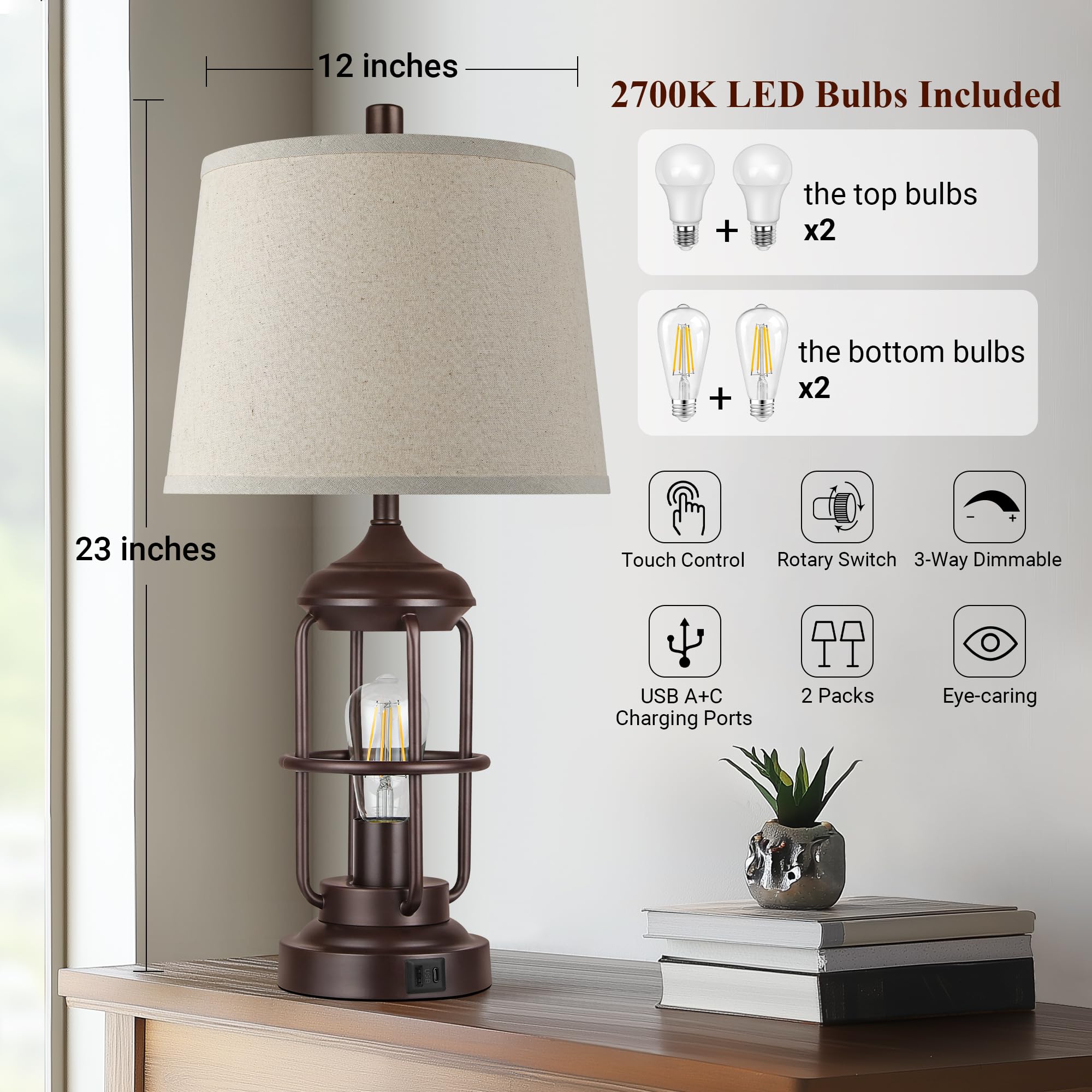 QiMH table lamp linen shade detail emphasizes soft diffusion and vintage charm