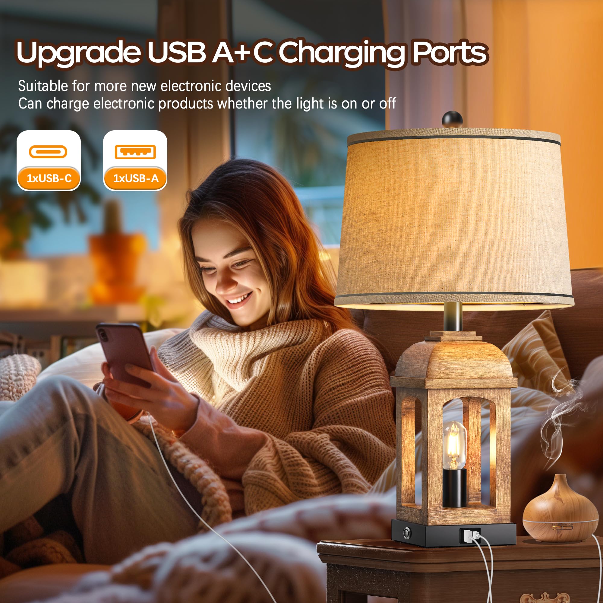 QiMH bedside lamp with night light control for subtle illumination