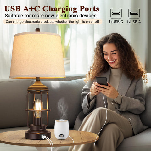 QiMH table lamp USB charging base enables convenient device charging at bedside