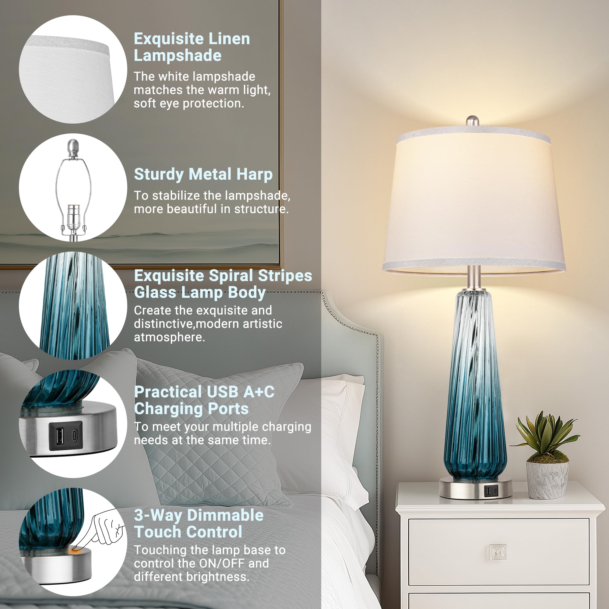 QiMH teal gradient glow creates cozy ambiance for evenings on a nightstand.