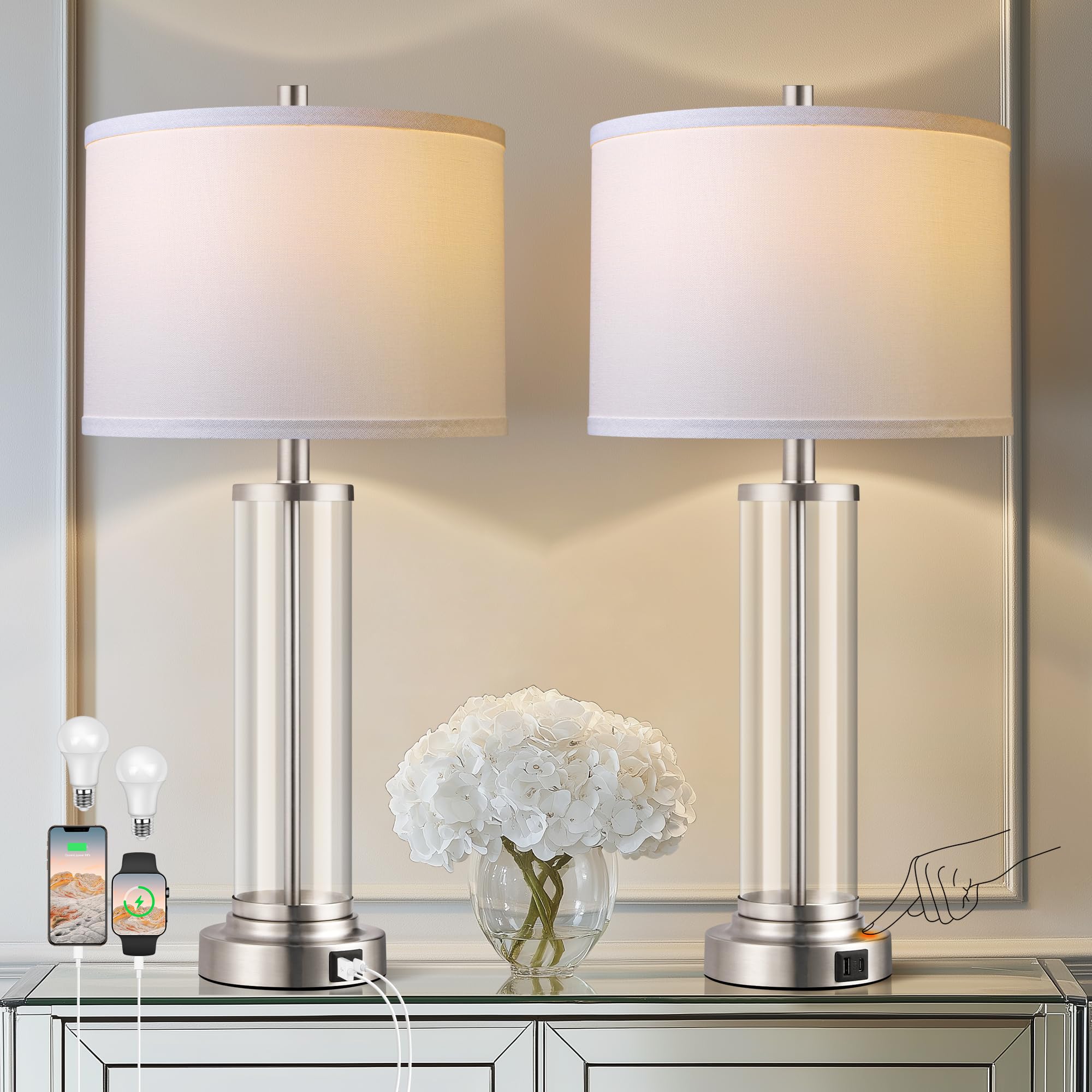 QiMH touch-control table lamps with USB ports for easy charging