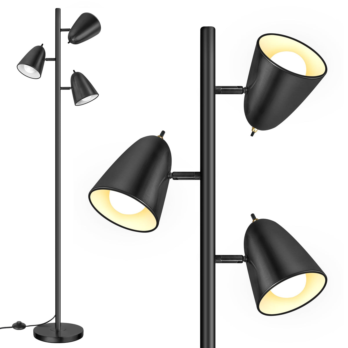 QiMH Tree Floor Lamp with three adjustable arms for versatile reading