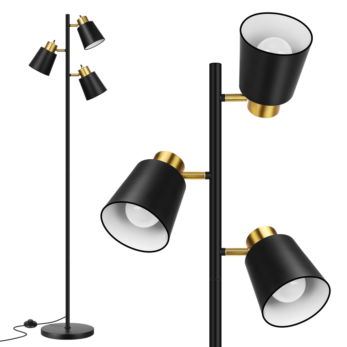 QiMH Tree Floor Lamp with three adjustable heads for versatile living room lighting.