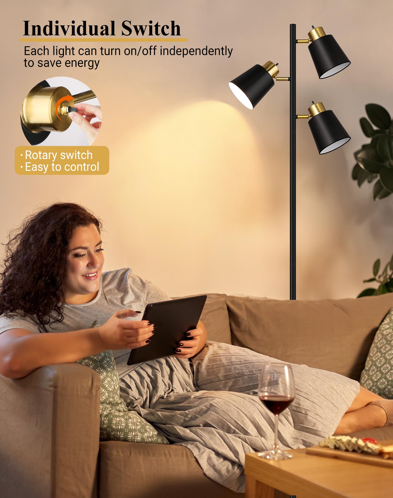 QiMH Tree Floor Lamp with weighted base stays steady in any room.