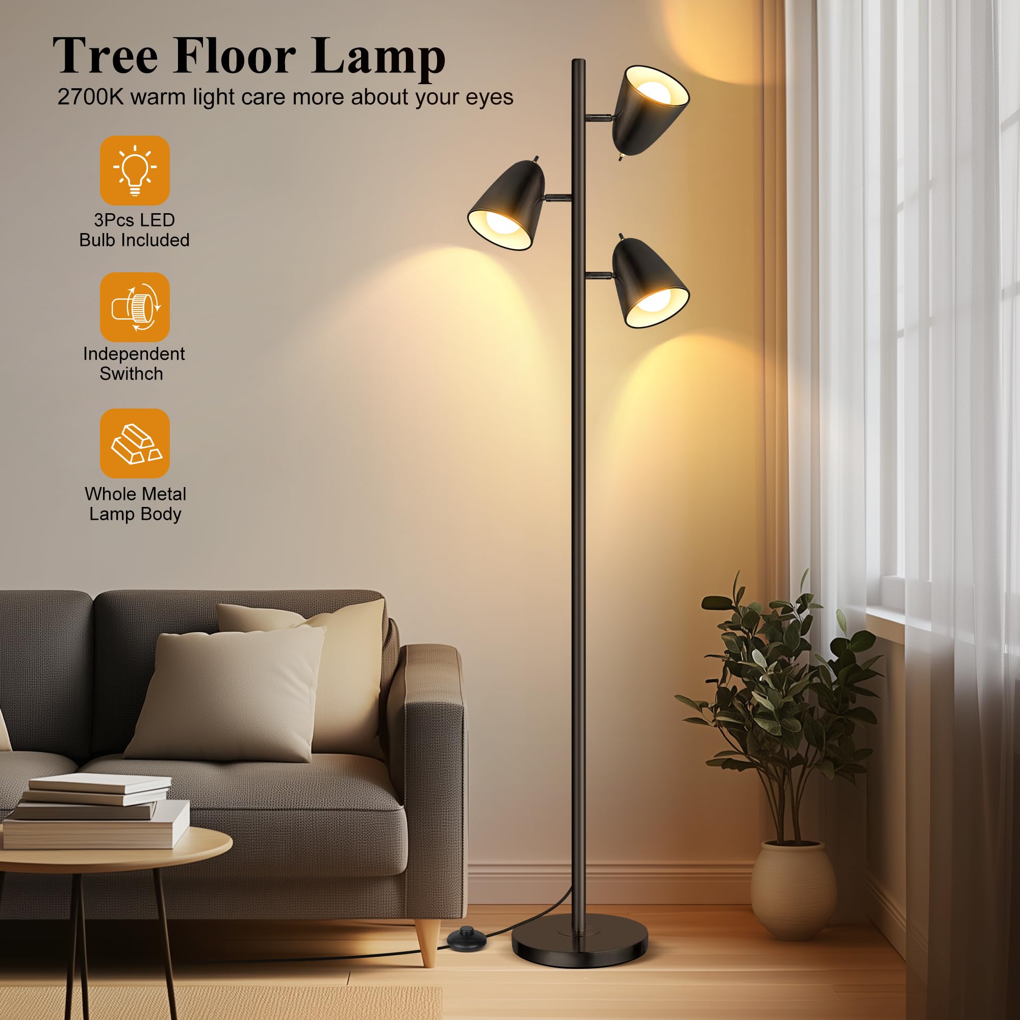 QiMH Tree Floor Lamp heavy base ensures stable setup in living rooms