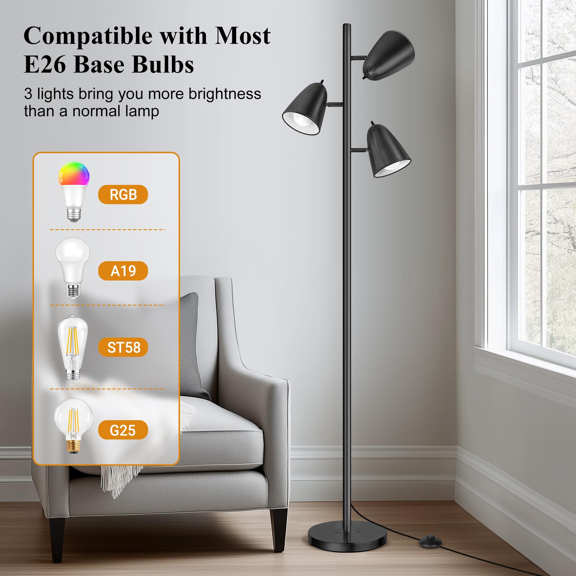 QiMH Tree Floor Lamp stands 64 inches tall for room-wide illumination