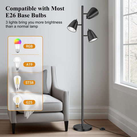 QiMH Tree Floor Lamp stands 64 inches tall for room-wide illumination