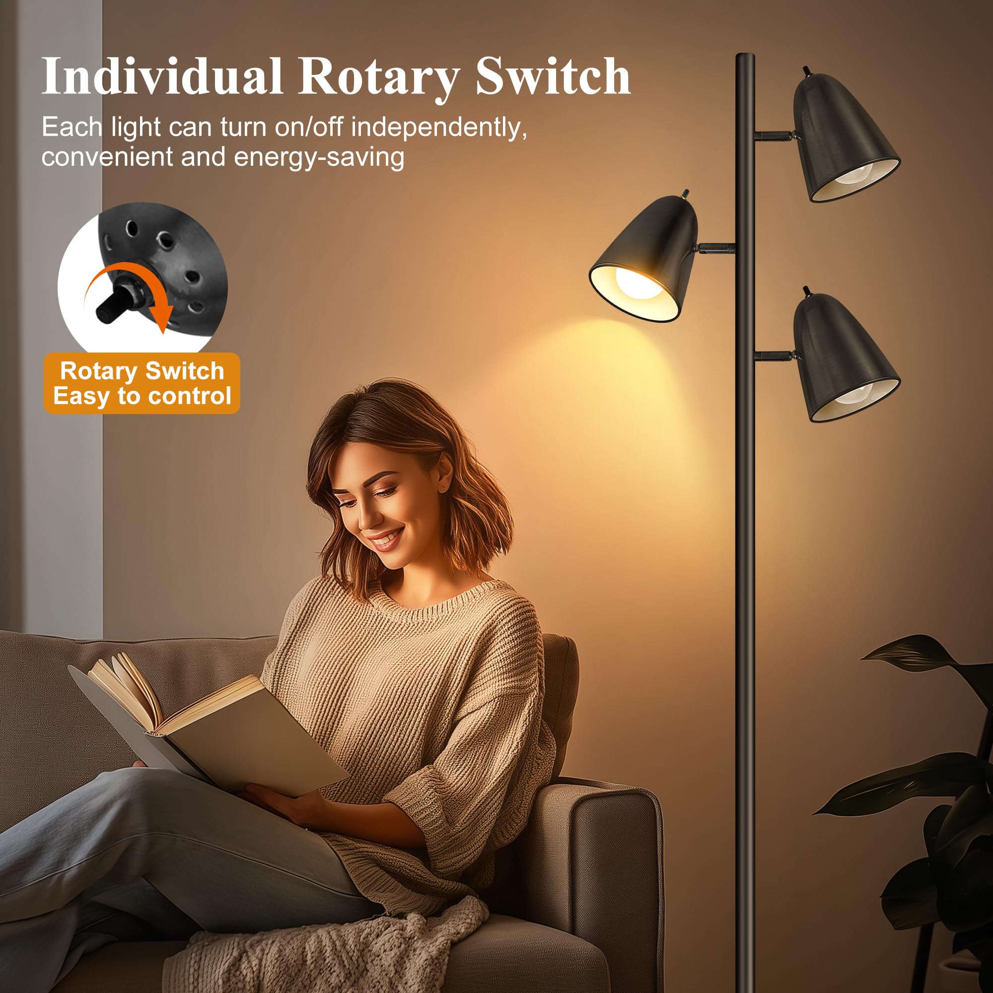 QiMH Tree Floor Lamp includes 3 LED bulbs for immediate use