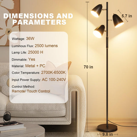 QiMH tree floor lamp with rotatable lights for versatile positioning.