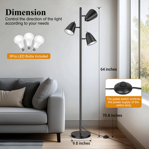 QiMH Tree Floor Lamp has separate switches for personalized lighting