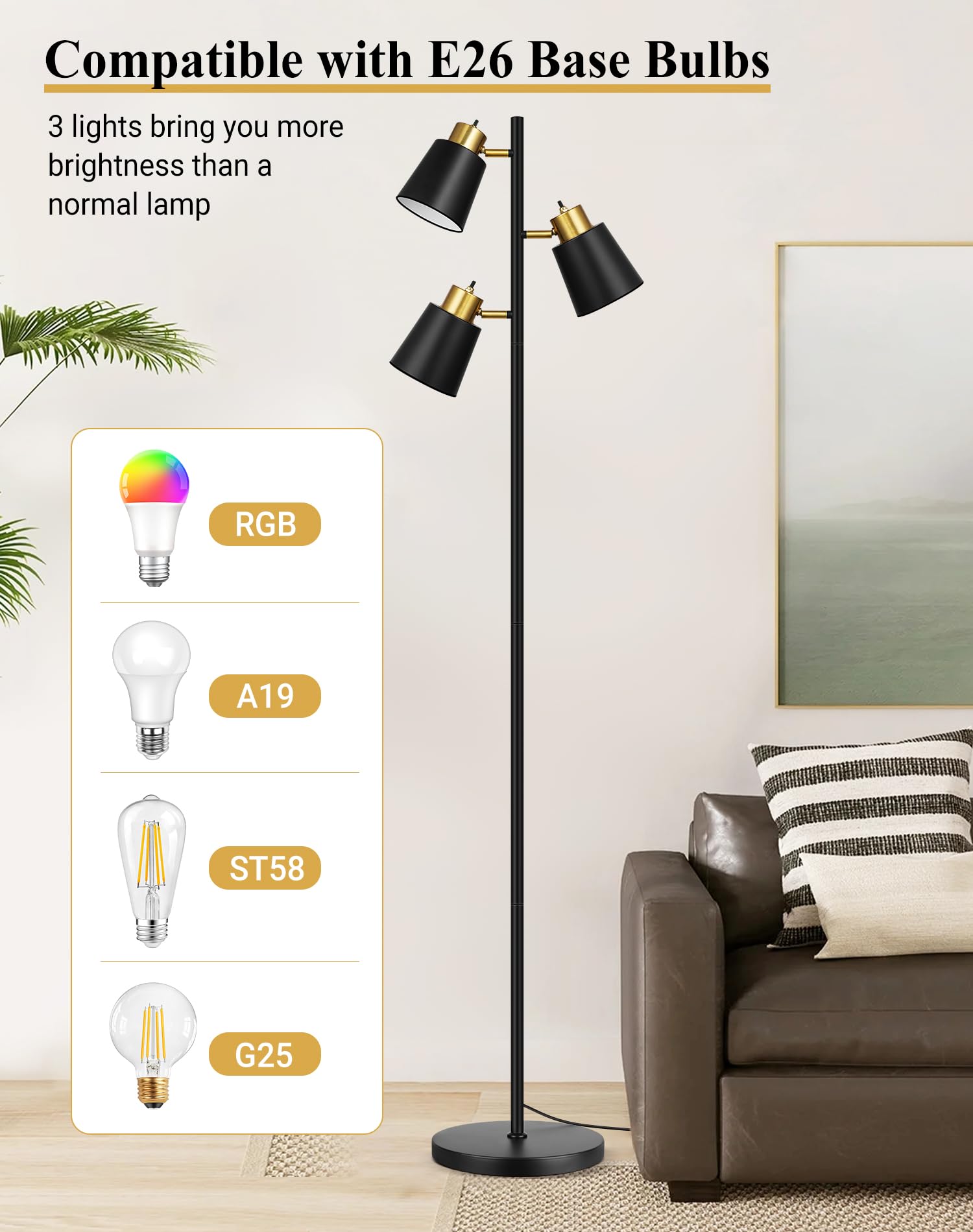 QiMH Tree Floor Lamp emits warm 2700K light for relaxed evenings.