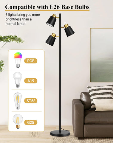 QiMH Tree Floor Lamp emits warm 2700K light for relaxed evenings.