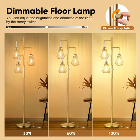 QiMH tree-standing lamp with three bulbs for versatile illumination in rooms