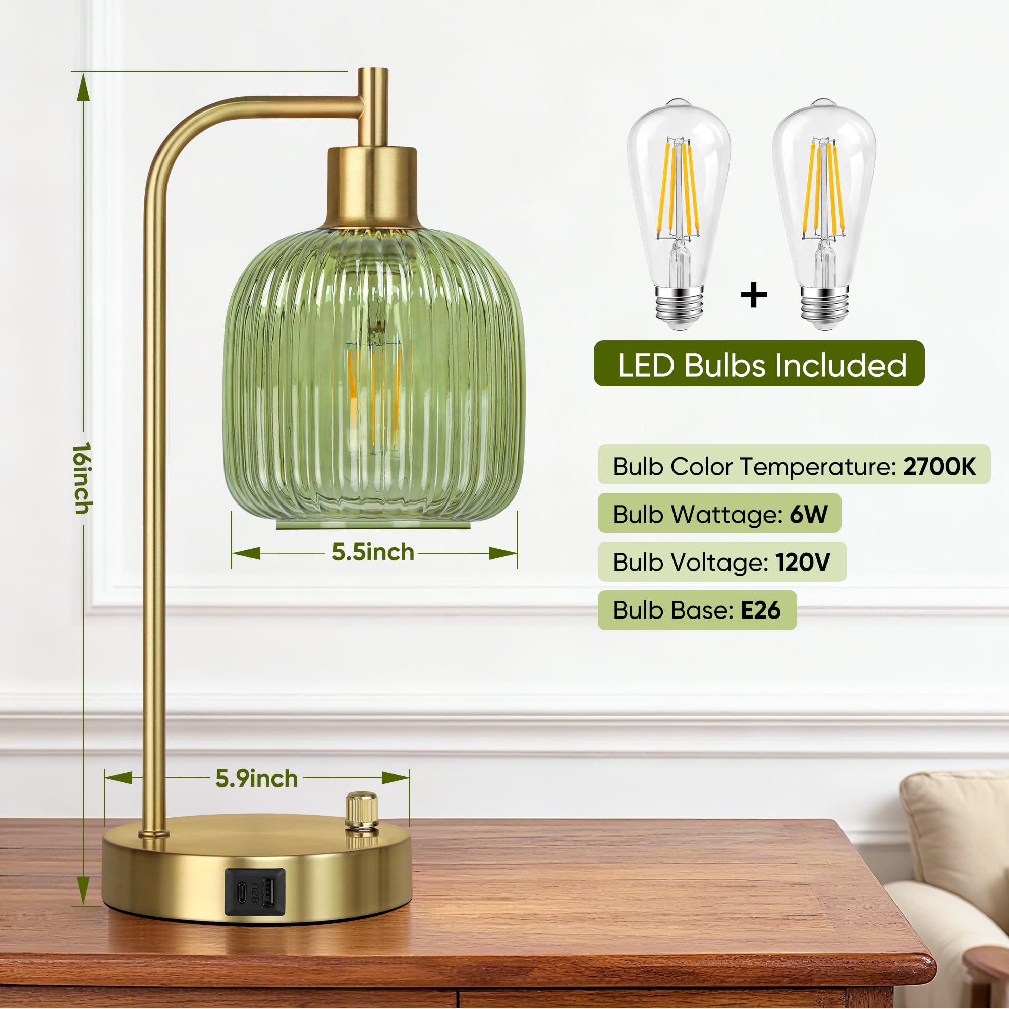 QiMH two-pack nightstand lamps with USB ports for convenient device charging.