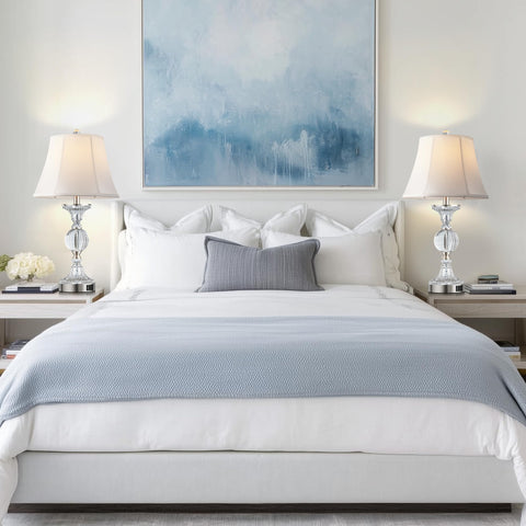QiMH white bell-shaped shade diffuses light for cozy evenings.