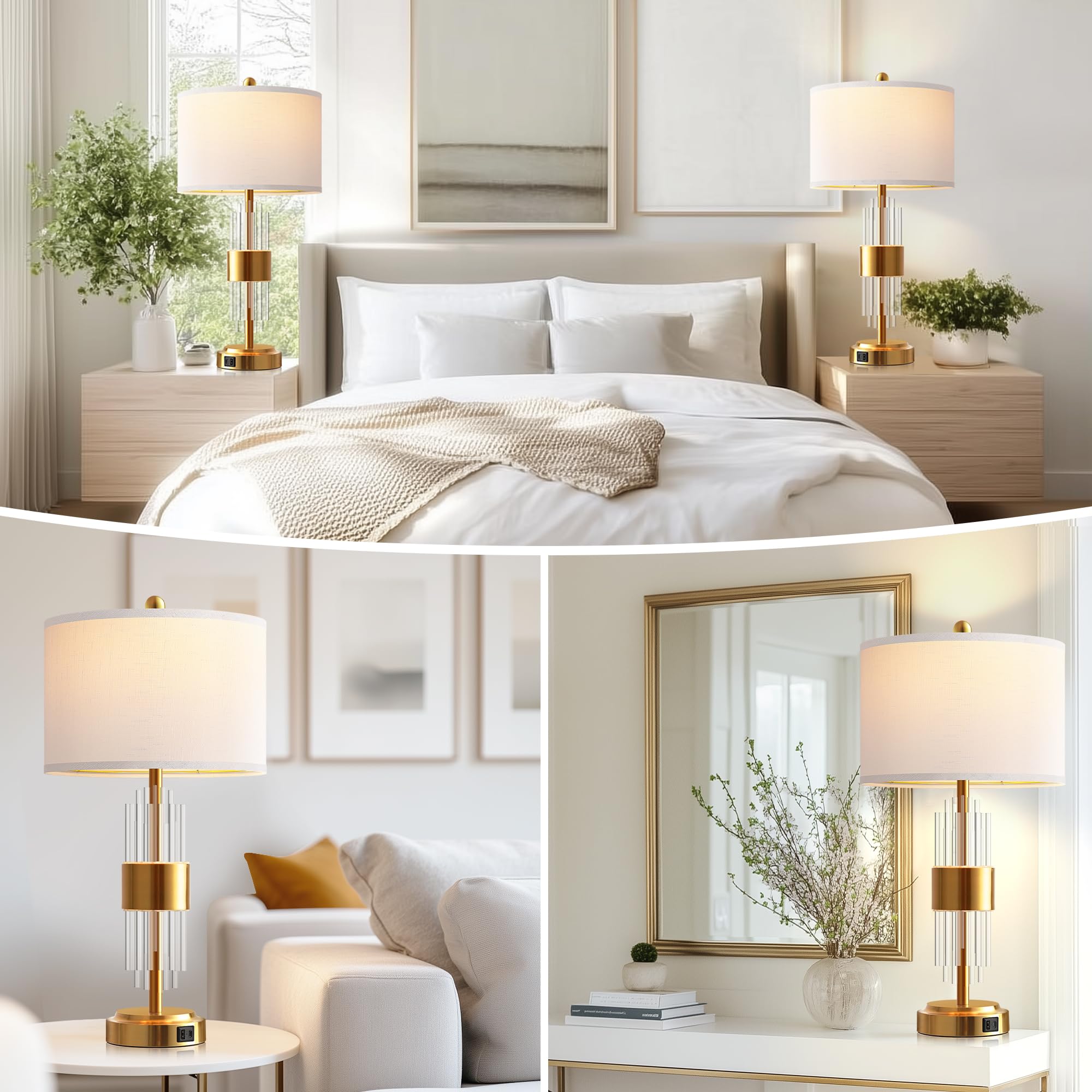 QiMH white fabric drum shade softens light for cozy ambience