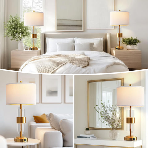 QiMH white fabric drum shade softens light for cozy ambience