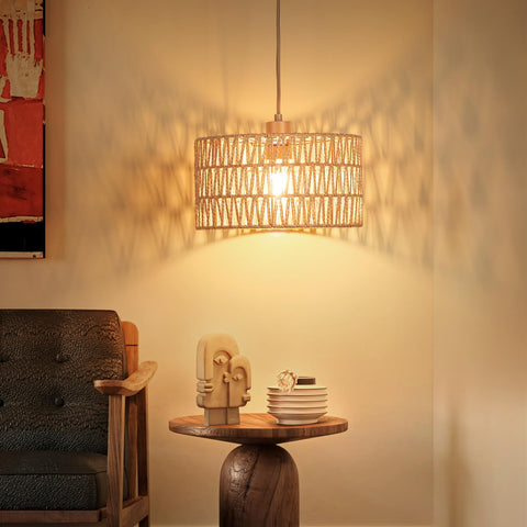 Qingmiao boho pendant light detail shows tactile rattan weave for cozy spaces.