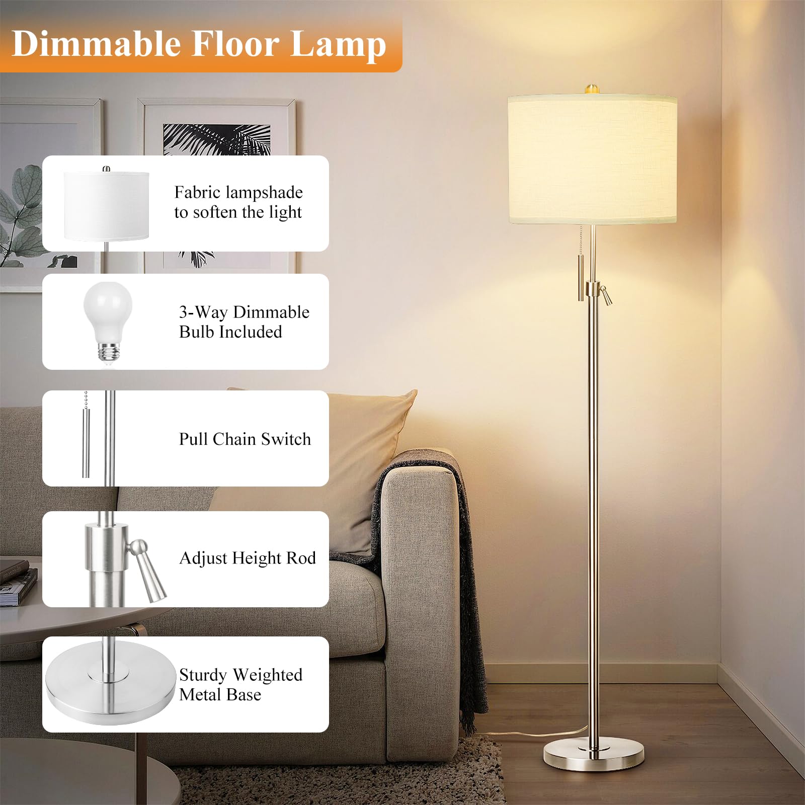 White linen shade on Qingmiao floor lamp diffuses soft light across spaces