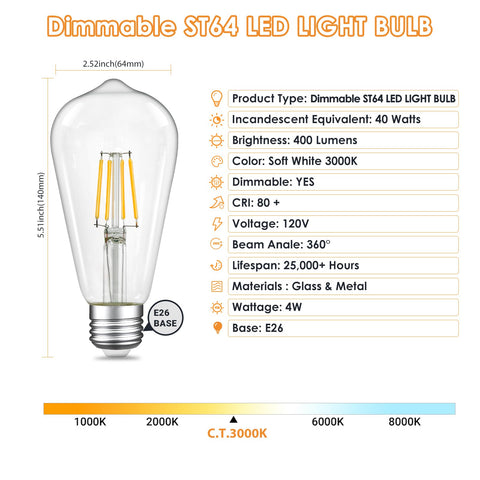 Qingmiao dimmable LED Edison bulbs in a chandelier for a 360 degree warm glow.