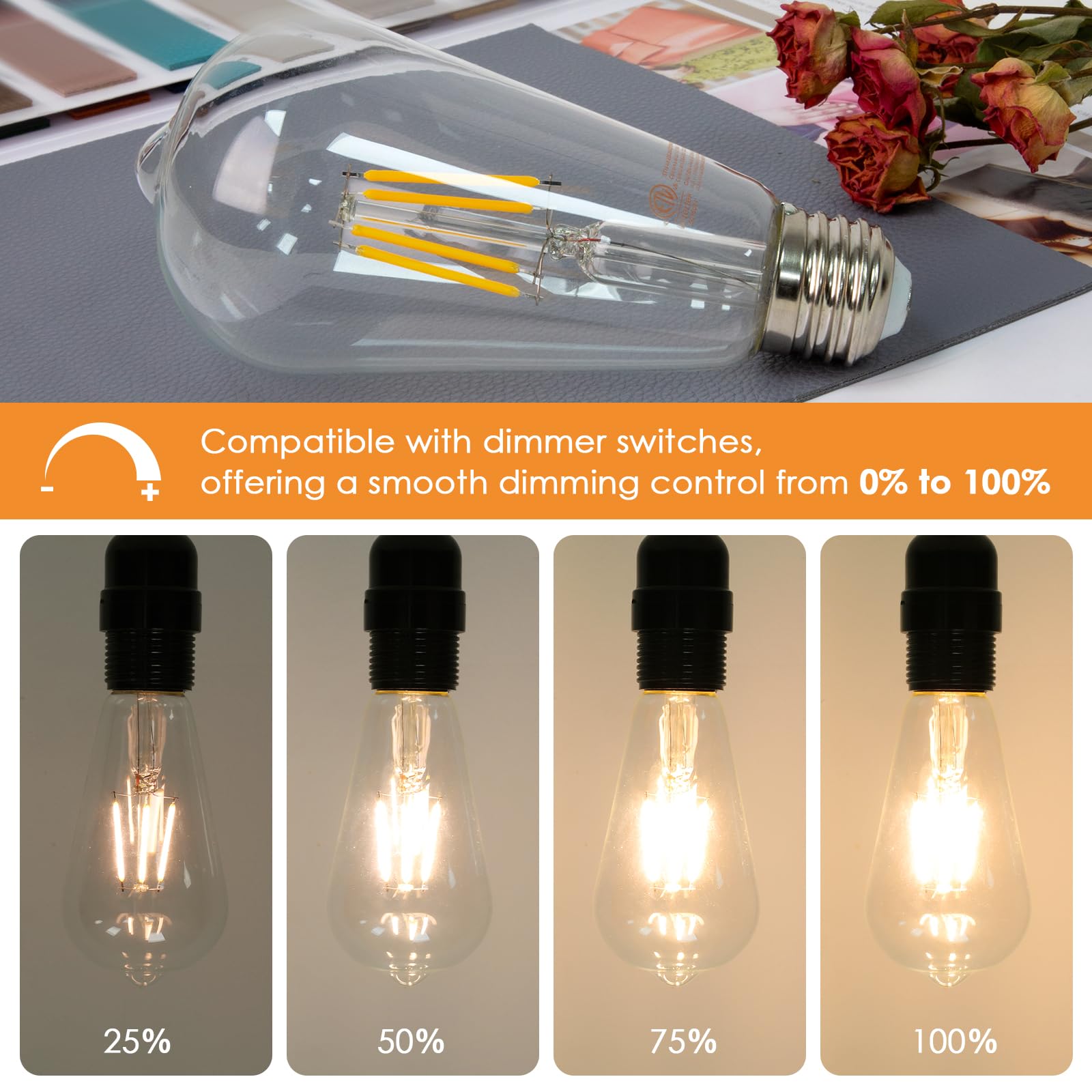 Qingmiao dimmable LED Edison bulbs filament visible for cozy vintage lighting.