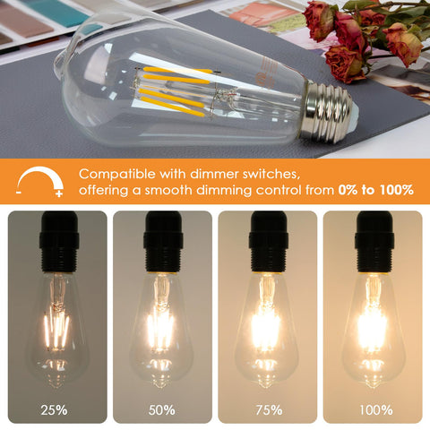 Qingmiao dimmable LED Edison bulbs filament visible for cozy vintage lighting.