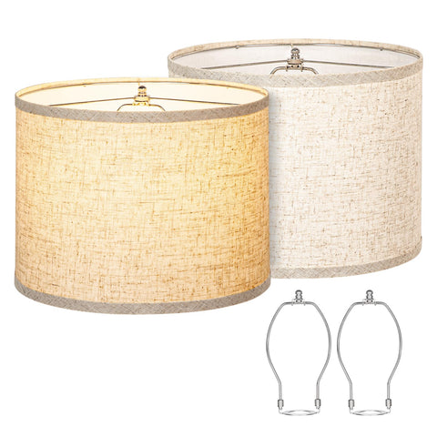 Qingmiao drum lamp shade set of two in beige with 13in top and bottom, 10in high for versatile rooms