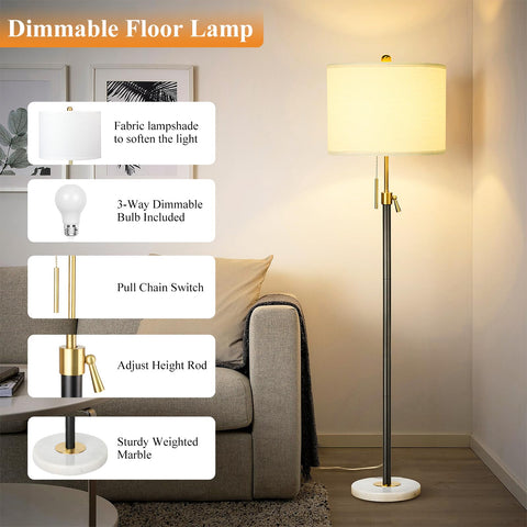 Qingmiao adjustable-height floor lamp reaches 54 to 66 inches for flexible setup.