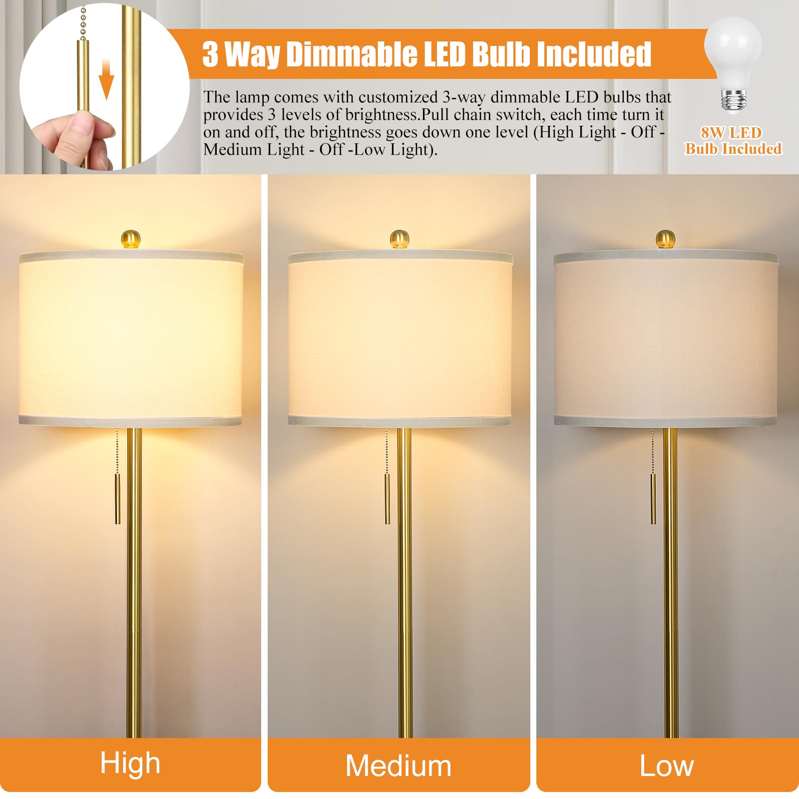 Qingmiao marble base floor lamp provides stable support in any room.