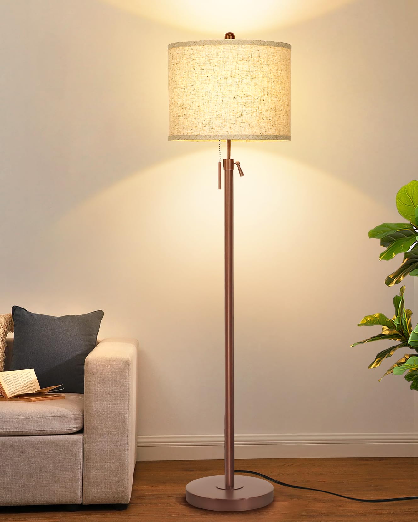 Qingmiao metal brown floor lamp with sturdy pole and base for stable living room lighting.