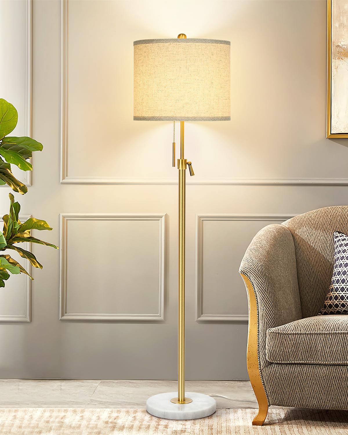 Qingmiao floor lamp marble base ensuring sturdy stability in living rooms.