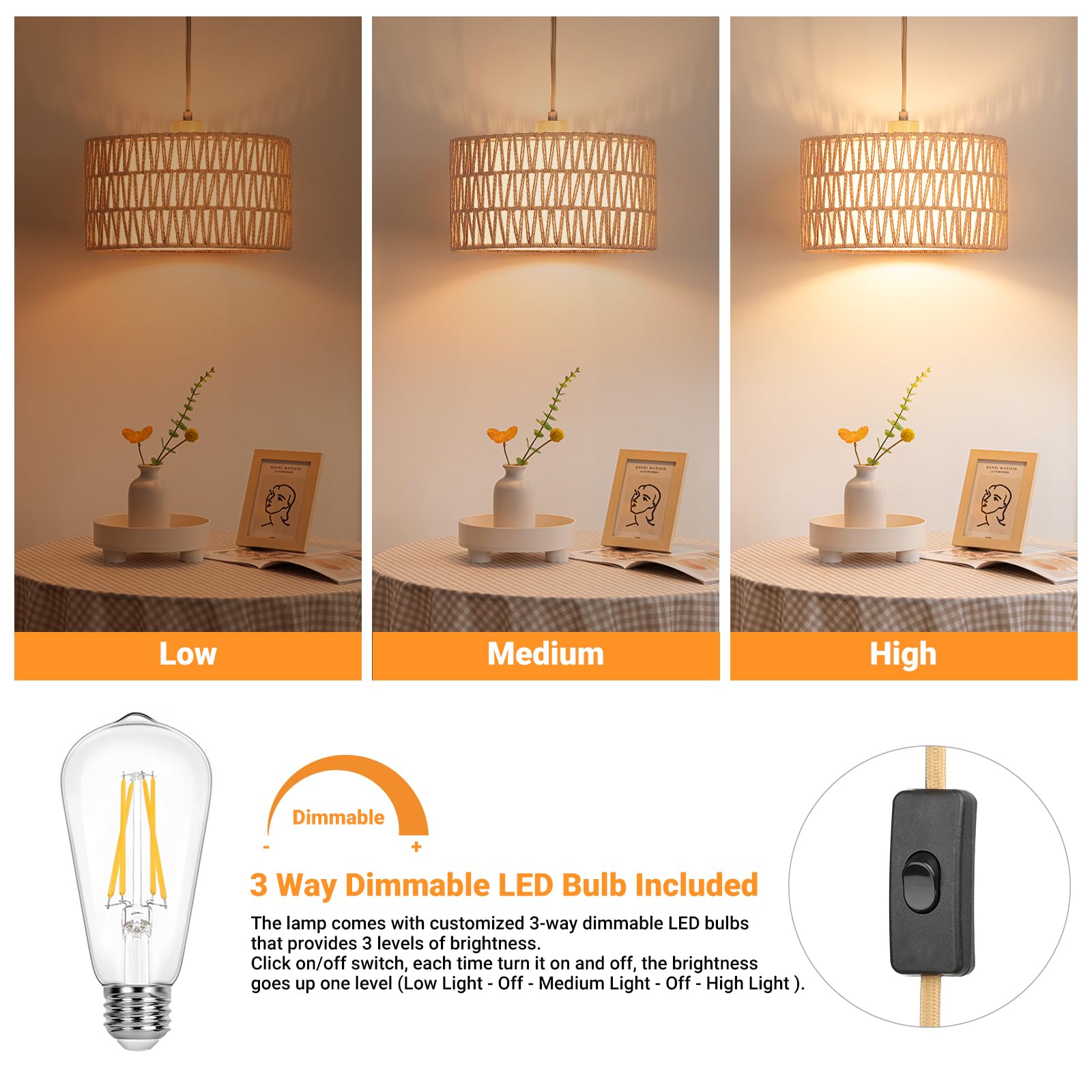 Qingmiao pendant light illuminated delivers 360-degree light for bright rooms.