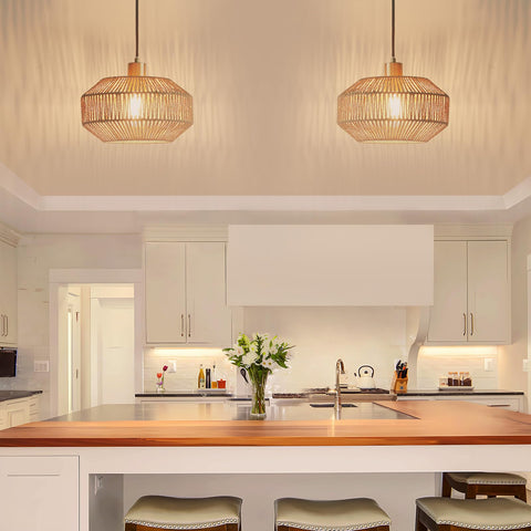 Qingmiao rustic farmhouse lighting enhances kitchen and dining ambiance.