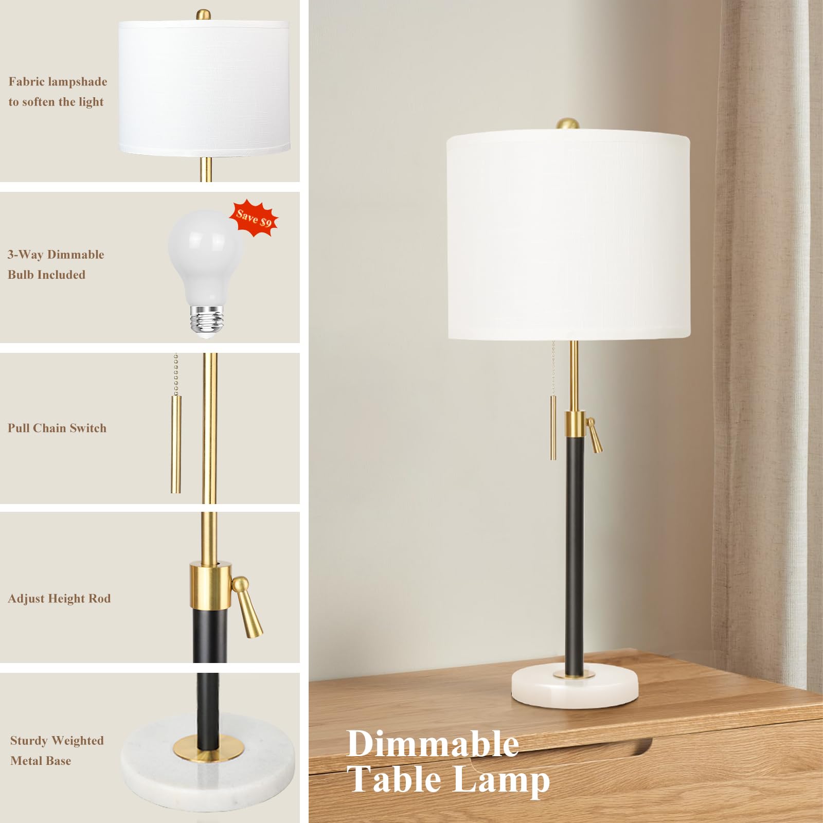 Qingmiao table lamps brushed nickel finish adds timeless style and durability.