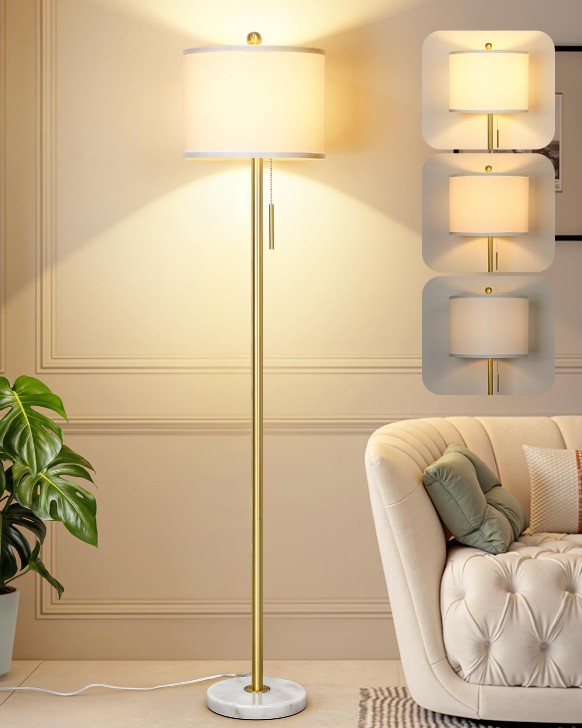 Qingmiao upgraded dimmable gold floor lamp for living rooms and reading corners.