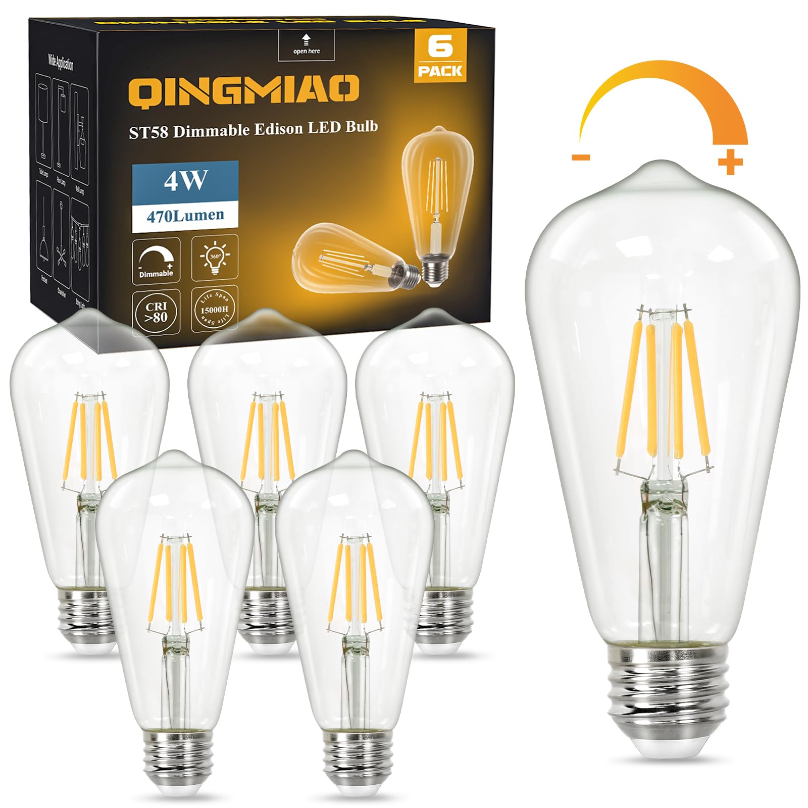 Qingmiao vintage LED Edison bulbs 6-pack in clear glass for warm ambience