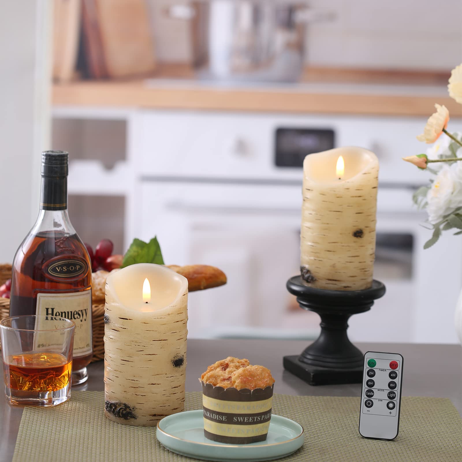 Qinxiang LED flame dancing effect on birch ivory candle
