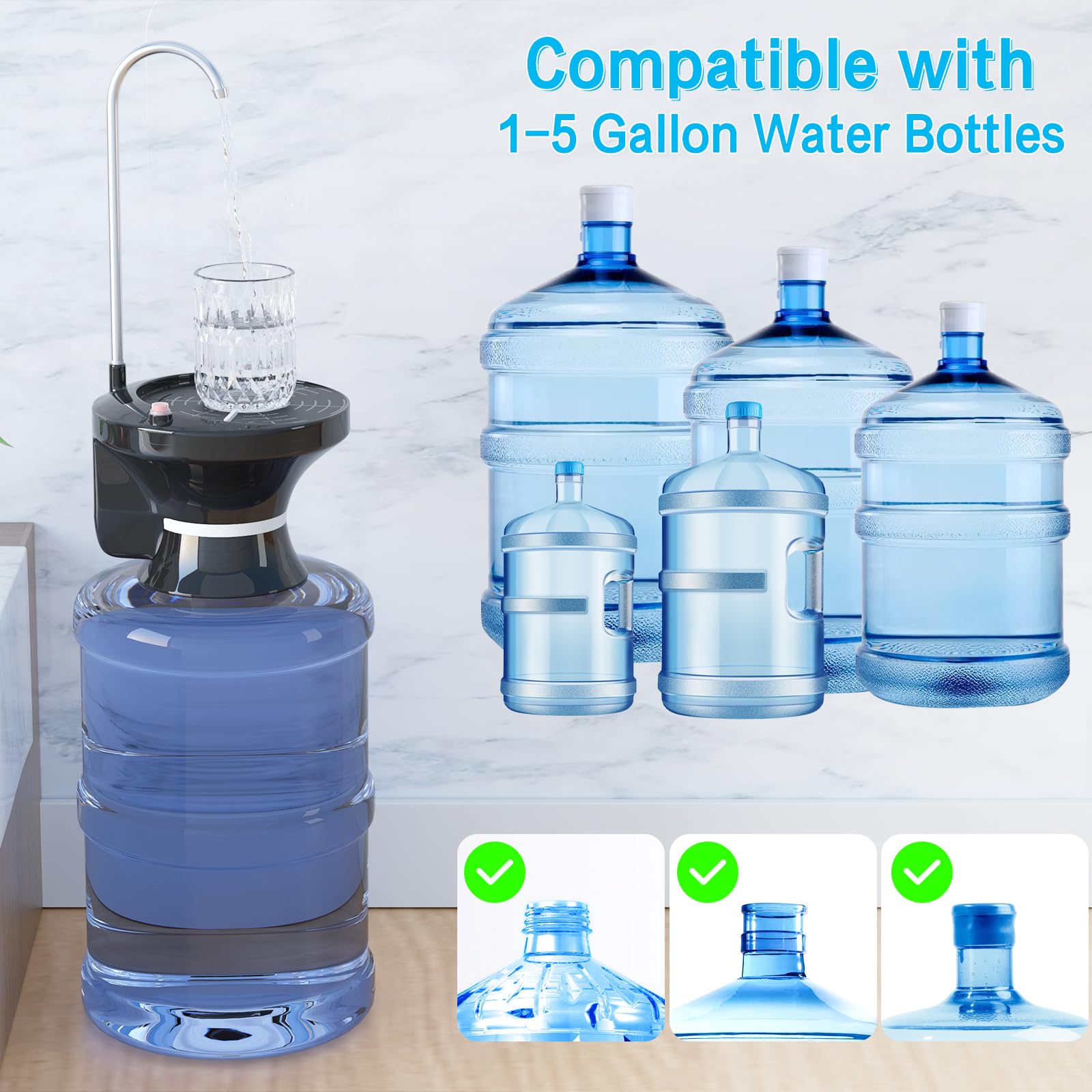 QIQU cordless operation shown on kitchen counter.