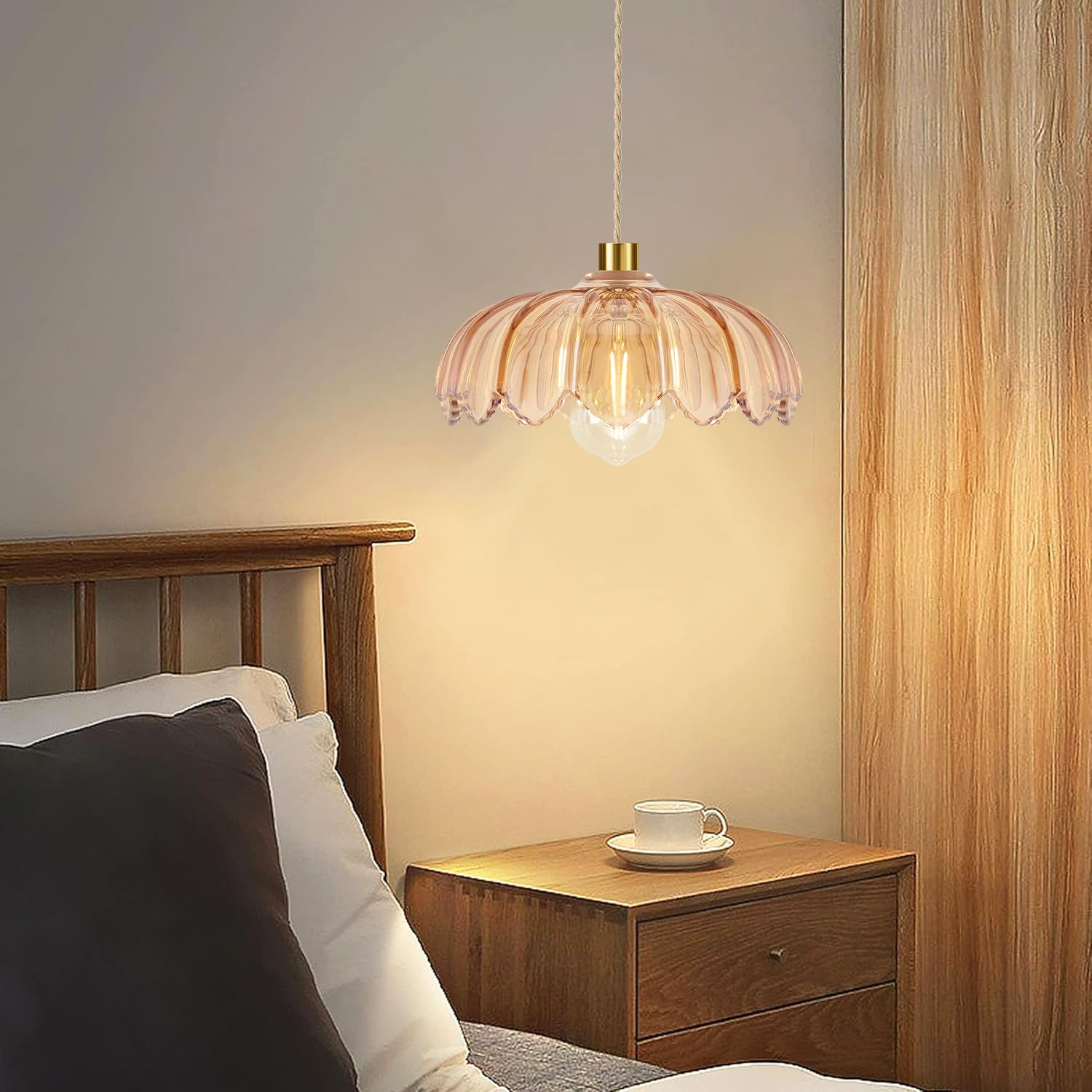 QIYIZM hanging light enhances bedroom reading nooks with calm illumination.