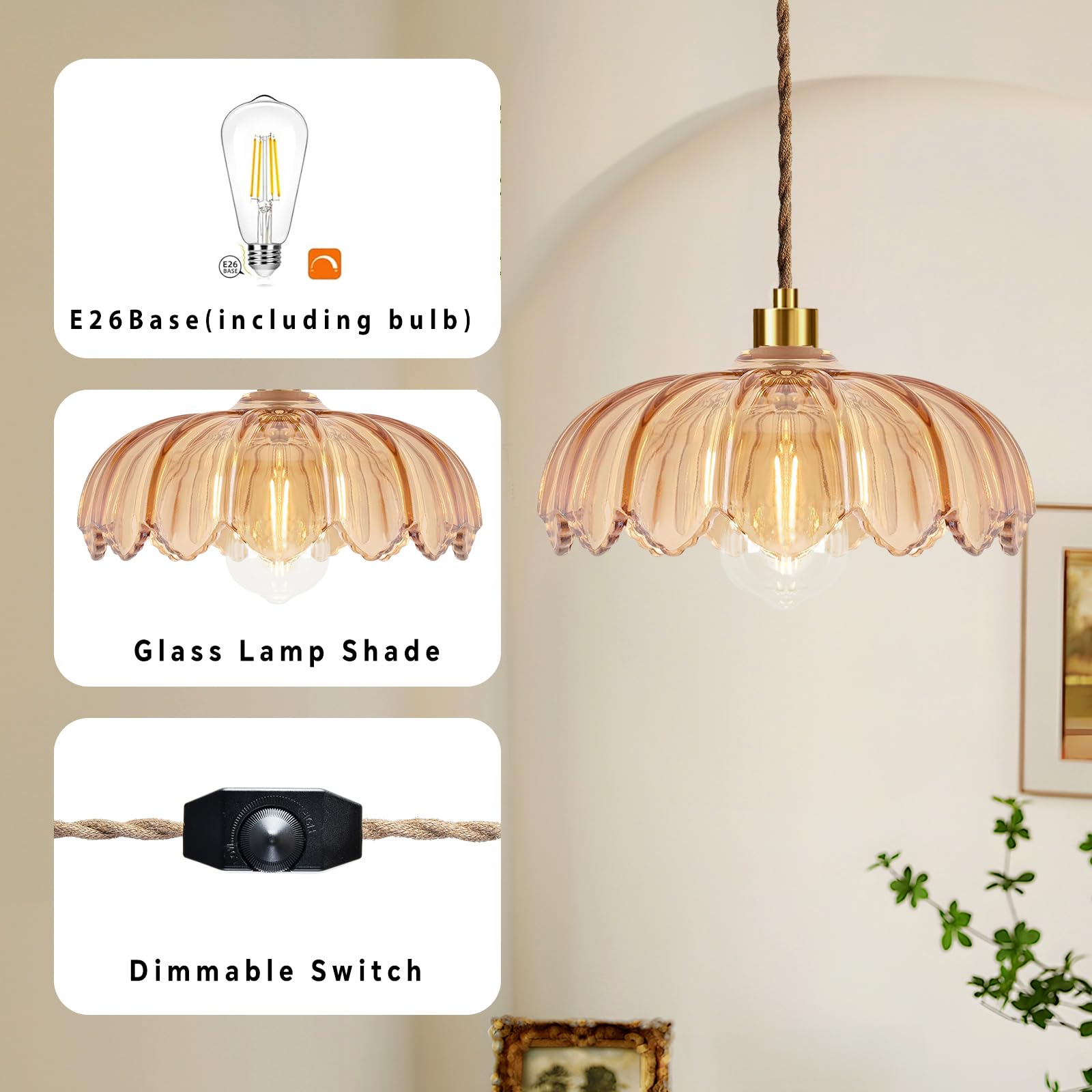 QIYIZM included dimmable Edison bulb provides adjustable brightness and warmth.
