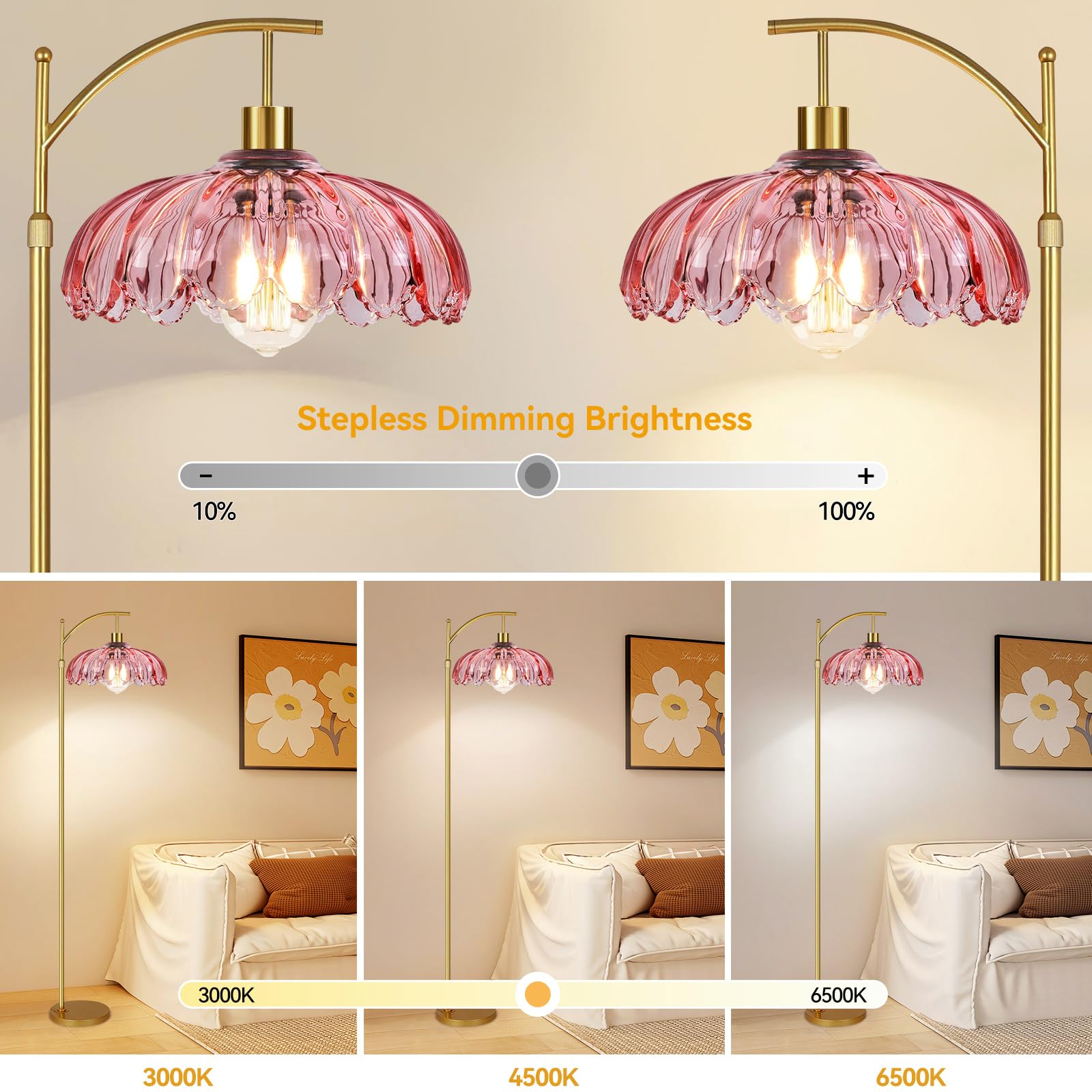 QIYIZM gold dimmable floor lamp with remote offers convenient brightness control