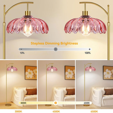 QIYIZM gold dimmable floor lamp with remote offers convenient brightness control