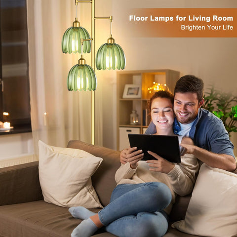 QIYIZM gold floor lamp with 3-light heads offers adjustable illumination.